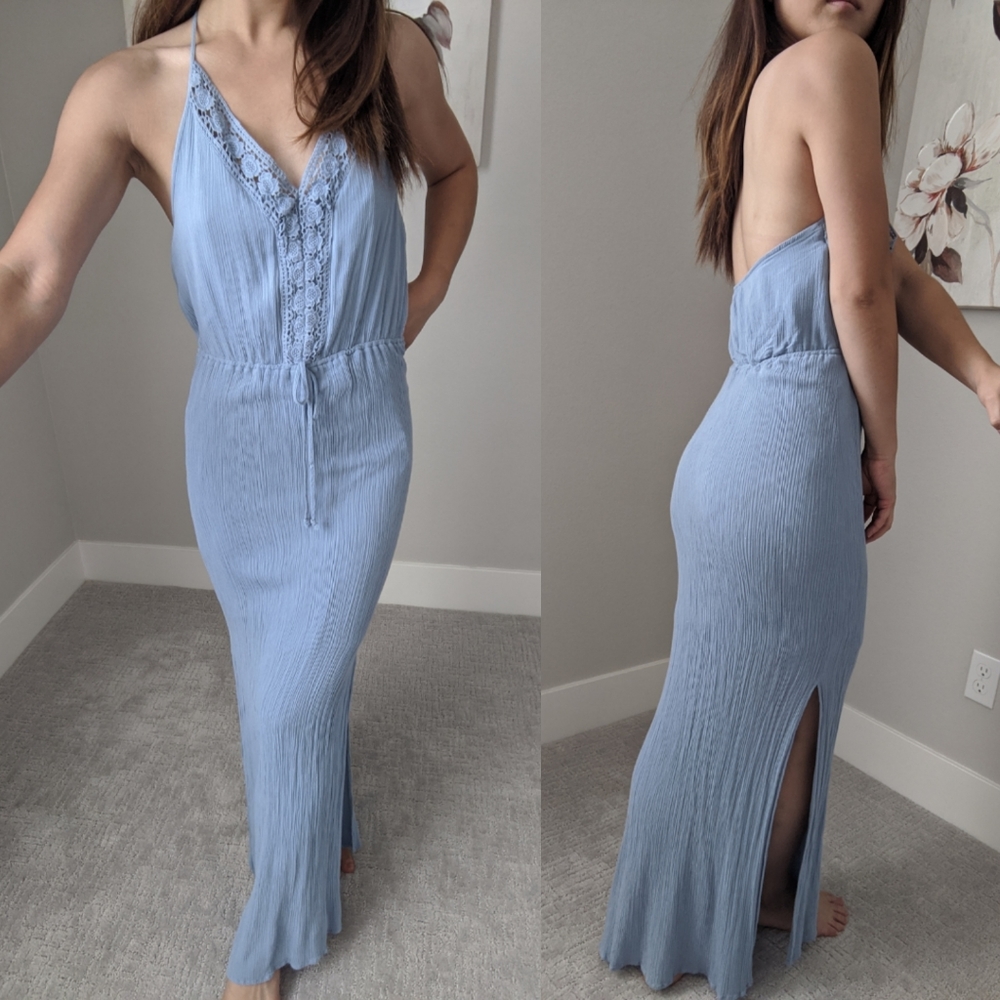 Halterneck Light Blue Maxi Dress